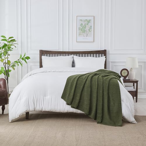 Douceur Olive Green Throw Blanket for Bed, Soft Cozy Lightweight Stripe Pattern Knitted Throw Blanket for Sofa, Kids Room, Living Room, 60"X80" - Image 5