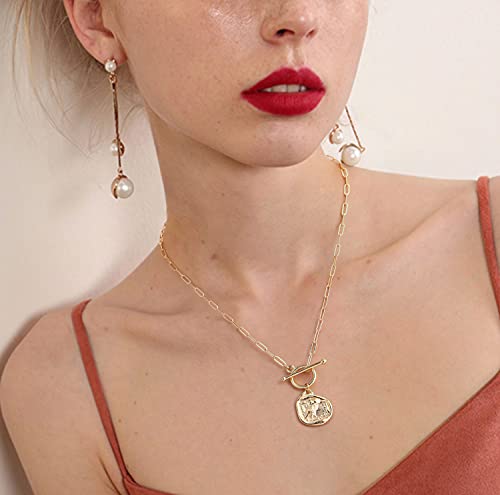 POTESSA 18k Gold Owl Coin Pendant Necklace for Women Paperclip Link Chain Toggle Jewelry Graduation Gifts for Her - Image 4