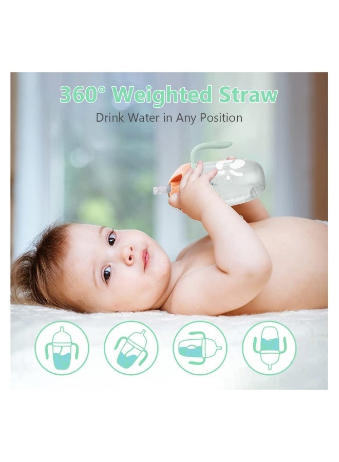 Baby Sippy Cup for 6+ Months, 300ml Weighted Straw with Easy-Grip Handles, Flip-Top Lid Water Bottle, Trainer Cup for Independent Drinking, 360° Spill-Proof Toddler Cup (Green) - Image 2