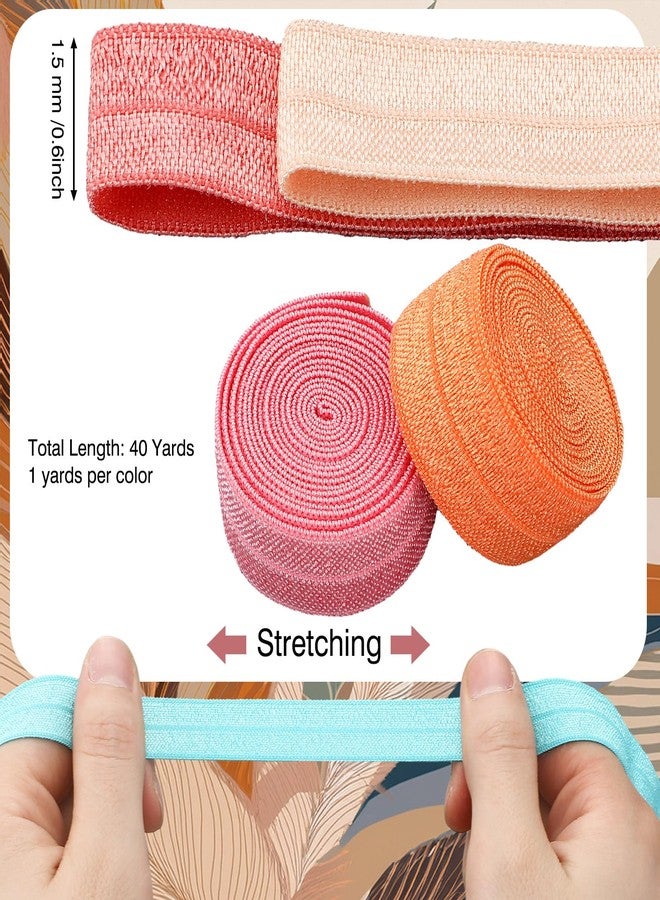 WILLBOND 40 Yards Fold over Elastic Solid Color Trim Elastic 40 Colors Ribbon Sewing Stretch Ribbon Band for Hair Bow DIY Craft Hair Ties Headbands (Morandi Color) - Image 5