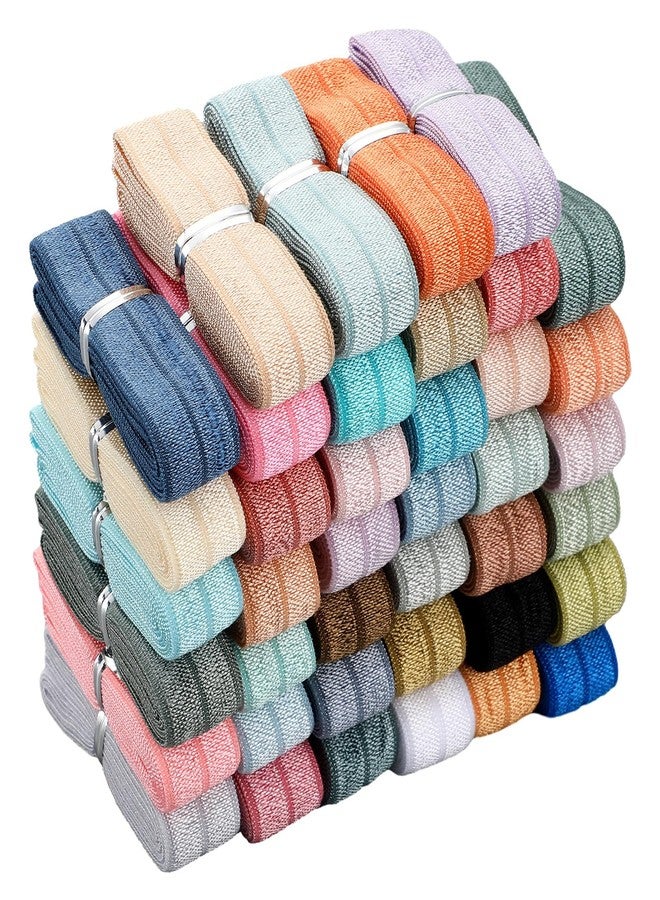 WILLBOND 40 Yards Fold over Elastic Solid Color Trim Elastic 40 Colors Ribbon Sewing Stretch Ribbon Band for Hair Bow DIY Craft Hair Ties Headbands (Morandi Color) - Image 1