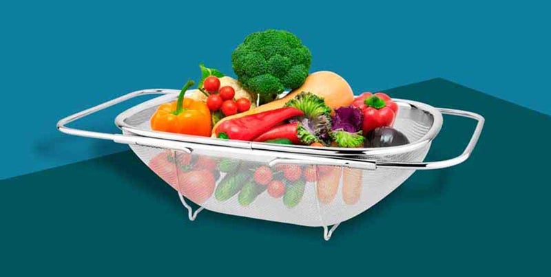 VIRZA TRADE VIRZA TRADE Strainer Over-The-Sink (Oval), Stainless Steel Fine Mesh Expandable, Quality Sieve, Daily Use Large Size, Multipurpose, Multitasking, Durable, Lifetime Quality  - Image 1