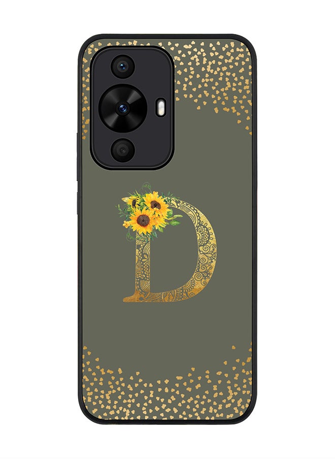 Stylizedd Rugged Black edge case for Huawei nova 12s / Huawei nova 11/ Huawei nova 12 Lite 4G,Custom Monogram Initial Letter Floral Alphabet - D (Olive Green)  - Image 1