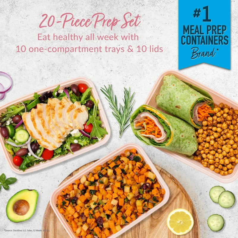 Bentgo 20-Piece Lightweight  Durable  Reusable BPA-Free 1-Compartment Containers - Microwave  Freezer  Dishwasher Safe - Blush Pink - Image 2