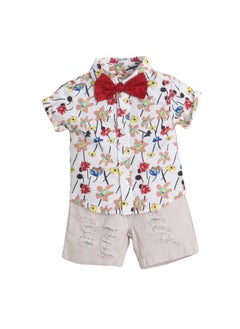 Hopscotch Hopscotch Cotton Boys Off-Floral Print Shirt Shorts Set In Off-White Color For Ages 2-3 Years  - Image 1