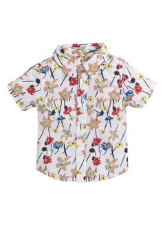 Hopscotch Hopscotch Cotton Boys Off-Floral Print Shirt Shorts Set In Off-White Color For Ages 2-3 Years  - Image 5