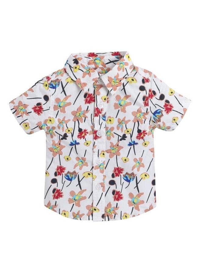 Hopscotch Hopscotch Cotton Boys Off-Floral Print Shirt Shorts Set In Off-White Color For Ages 2-3 Years - Image 5