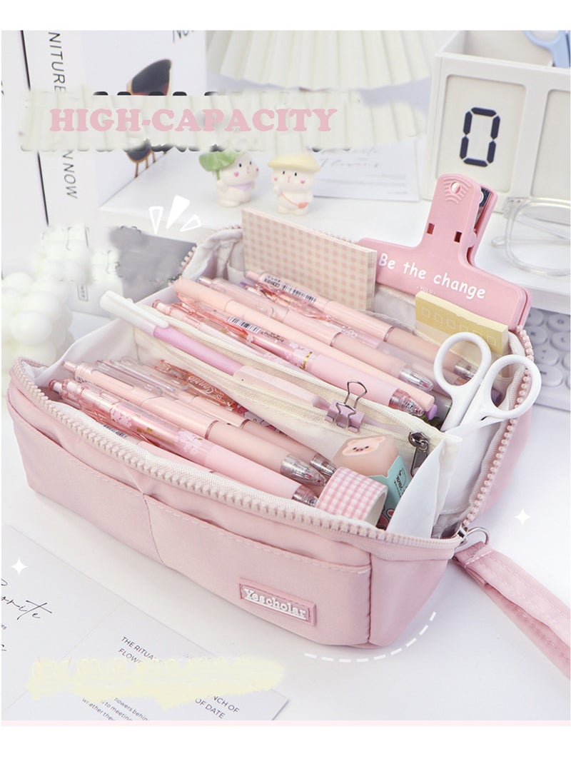 Loquat Big Capacity Large Pencil Case School Students Pen Pouch Stationery Bag With 8 Slots Pink - Image 2