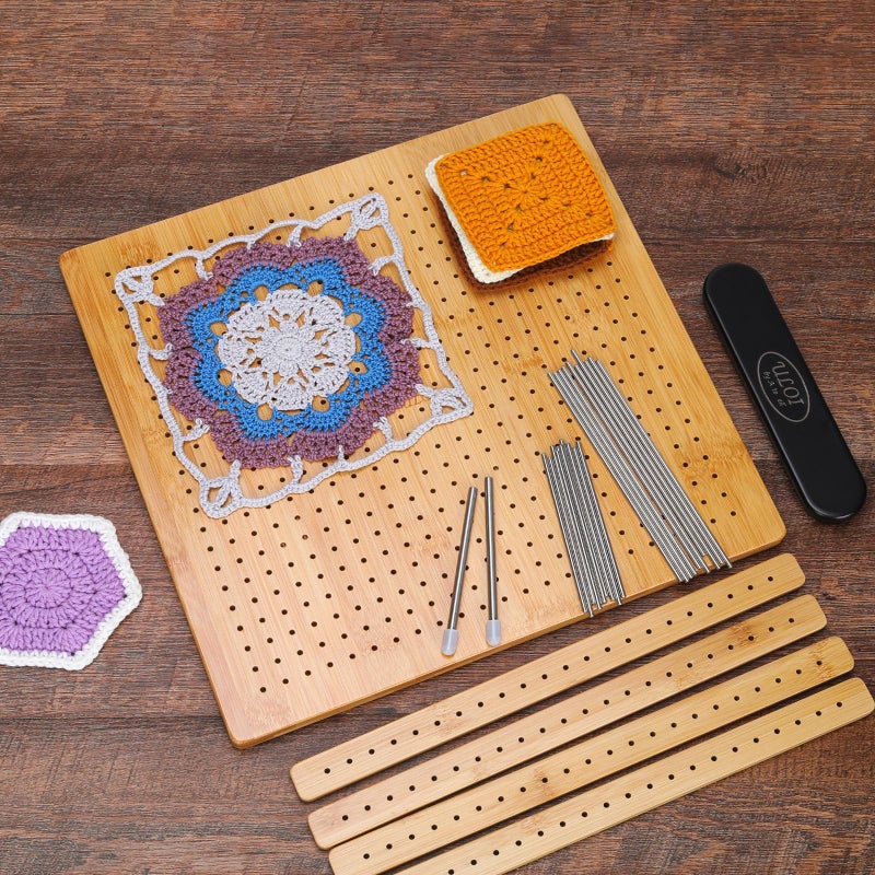 ULOI 13â€Crochet Blocking Board - Upgraded Style with 4 Tension Rods and 20 Pegs â€“ Blocking Boards for Crochet Projects, Ideal for Granny Square Card Deck Users ï¼ˆNatural Colourï¼‰ - Image 5