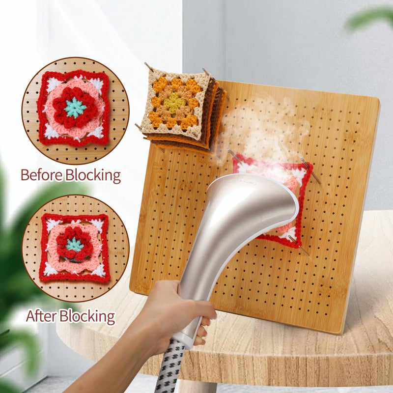 ULOI 13â€Crochet Blocking Board - Upgraded Style with 4 Tension Rods and 20 Pegs â€“ Blocking Boards for Crochet Projects, Ideal for Granny Square Card Deck Users ï¼ˆNatural Colourï¼‰ - Image 4