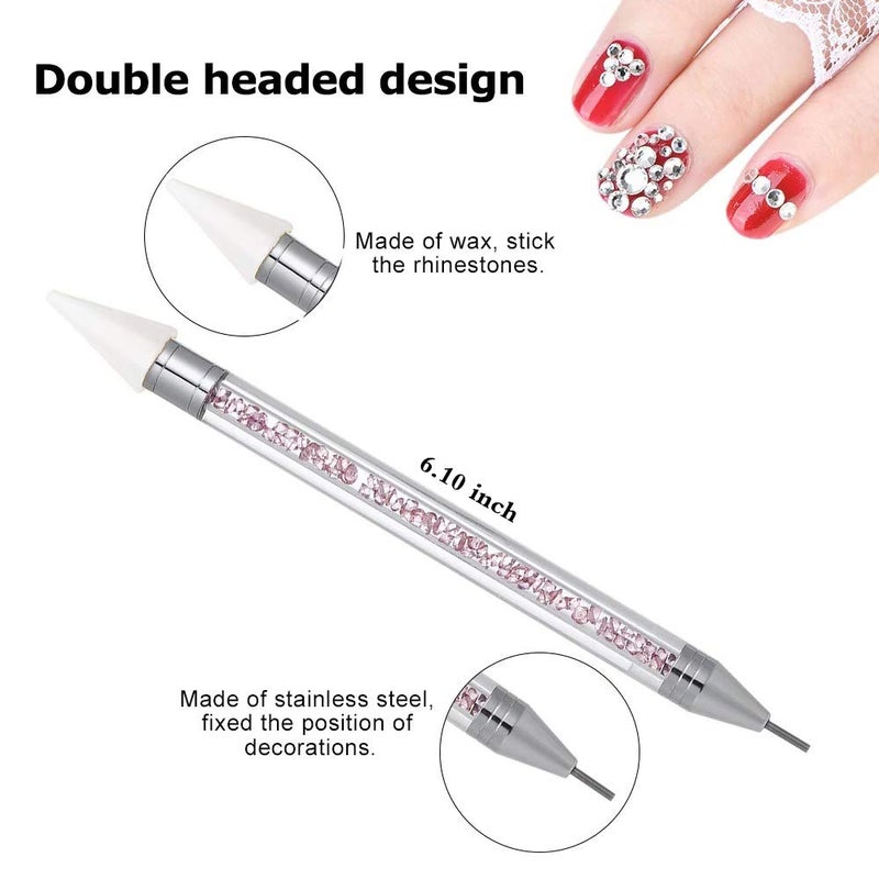 HiMo Nail Rhinestone Picker Dotting Tool with Extra 2 Wax Head, Dual-ended DIY Nail Art Tool With Pink Acrylic Handle - Image 3