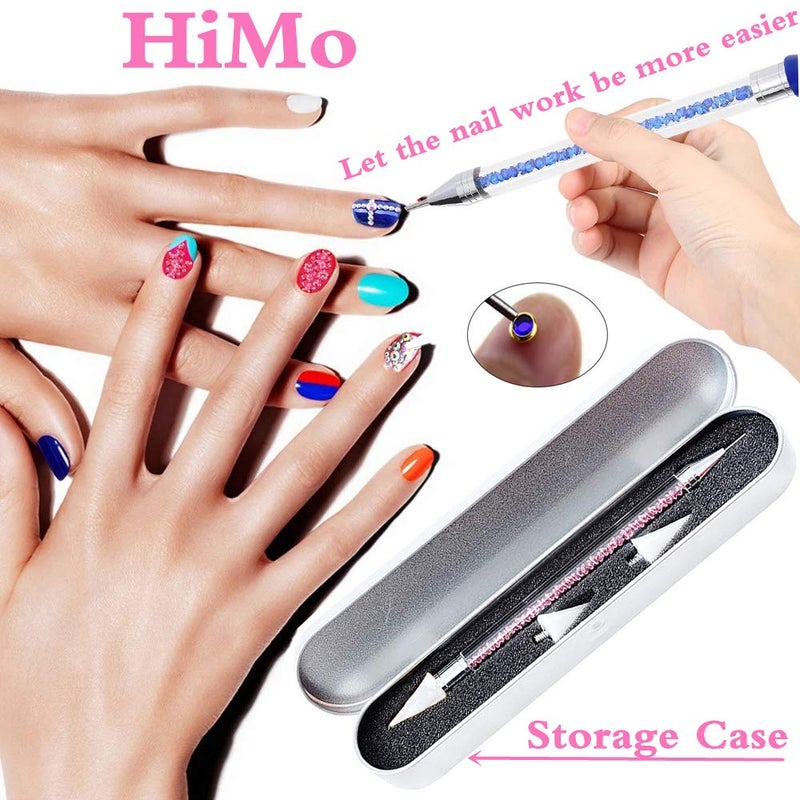 HiMo Nail Rhinestone Picker Dotting Tool with Extra 2 Wax Head, Dual-ended DIY Nail Art Tool With Pink Acrylic Handle - Image 4