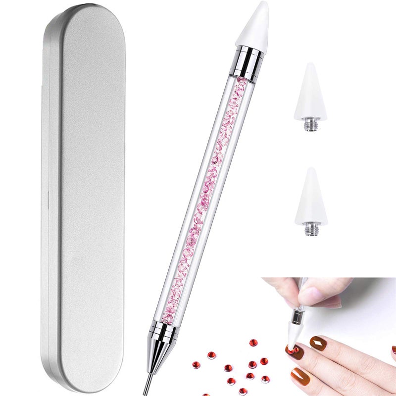 HiMo Nail Rhinestone Picker Dotting Tool with Extra 2 Wax Head, Dual-ended DIY Nail Art Tool With Pink Acrylic Handle - Image 1