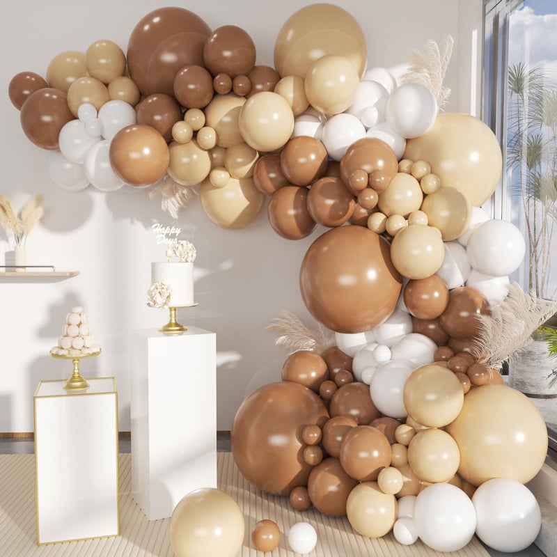 MEBAY Boho Balloons Garland Arch Kit, 146 Pcs Brown Nude White Balloons Different Sizes for Girls Baby Shower Garden Tea Party Bachelorette Birthday Wedding Decorations - Image 1
