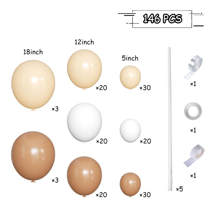 MEBAY Boho Balloons Garland Arch Kit, 146 Pcs Brown Nude White Balloons Different Sizes for Girls Baby Shower Garden Tea Party Bachelorette Birthday Wedding Decorations - Image 2