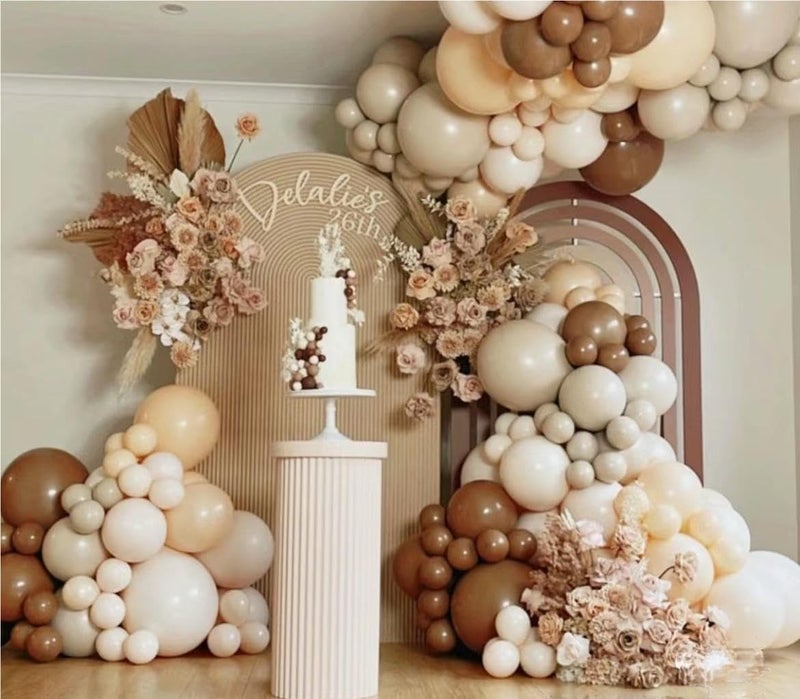MEBAY Boho Balloons Garland Arch Kit, 146 Pcs Brown Nude White Balloons Different Sizes for Girls Baby Shower Garden Tea Party Bachelorette Birthday Wedding Decorations - Image 3