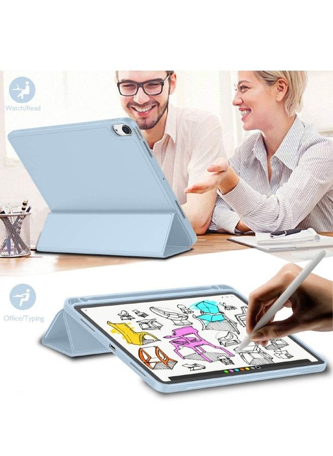 Protective Case for iPad Air 5th Generation 2022/iPad Air 4th Generation 2020 10.9 Inch with Pencil Holder, Support Touch ID and Auto Wake/Sleep, Trifold Stand Smart Case (Sky Blue)