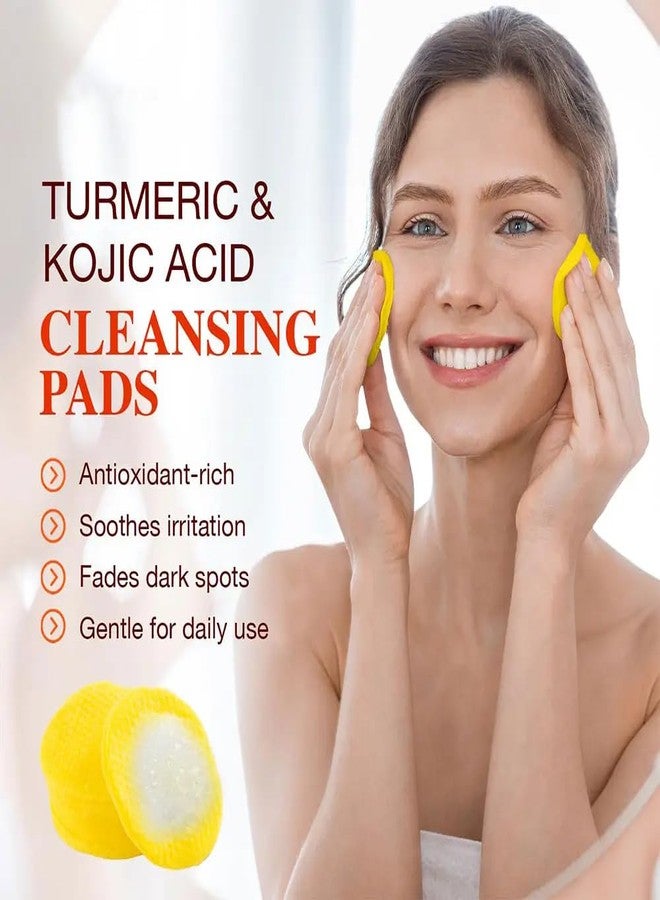 FullLight Tech Kojic Acid & Turmeric Face Cleansing Pad - Skin Brightening, Dark Spot Removal, Anti-Wrinkle & Acne Prevention - Hydrating Vitamin B5 & C Foaming Exfoliating Pad for All Skin Types (50 Pads) - Image 2
