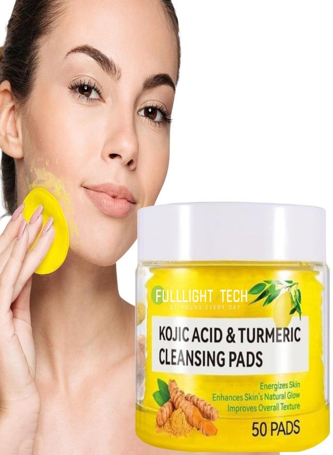 FullLight Tech Kojic Acid & Turmeric Face Cleansing Pad - Skin Brightening, Dark Spot Removal, Anti-Wrinkle & Acne Prevention - Hydrating Vitamin B5 & C Foaming Exfoliating Pad for All Skin Types (50 Pads) - Image 1