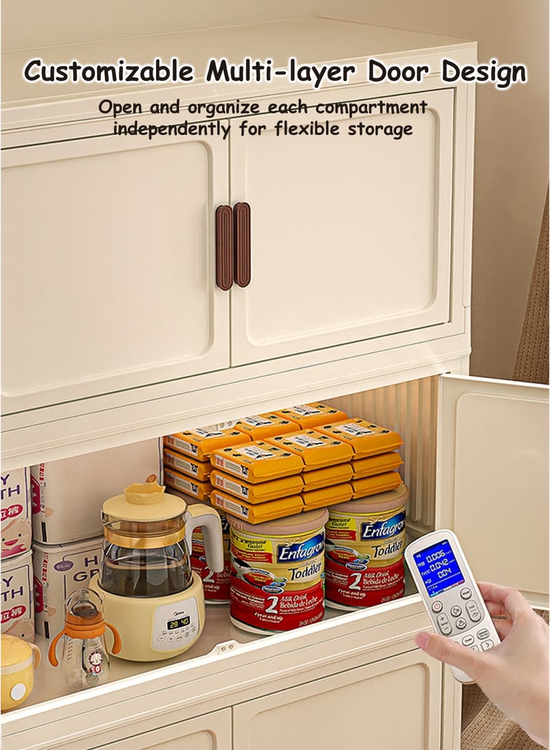 Toshionics 3 Tier Plastic Storage Cabinet - 60x30x94cm - with Transparent Brown-Tinted Acrylic Double Doors and Lockable Wheels – Multi-Layer Foldable, Stackable, Versatile Organizer for Clothes, Toys, Pantry and More- Available in Various Sizes - Image 3