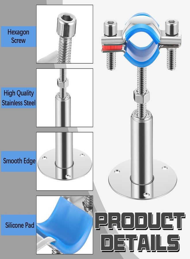 Yaocom 8 Pcs 304 Stainless Steel Wall Mount Ceiling Mount Pipe Supports Bracket, Suitable for OD 3/4"(25-28mm), Adjustable Height 50-100mm, Adjustable Pipe Strap Clamp with Screws and Screwdriver - Image 3