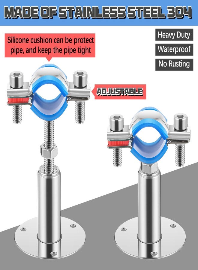 Yaocom 8 Pcs 304 Stainless Steel Wall Mount Ceiling Mount Pipe Supports Bracket, Suitable for OD 3/4"(25-28mm), Adjustable Height 50-100mm, Adjustable Pipe Strap Clamp with Screws and Screwdriver - Image 4