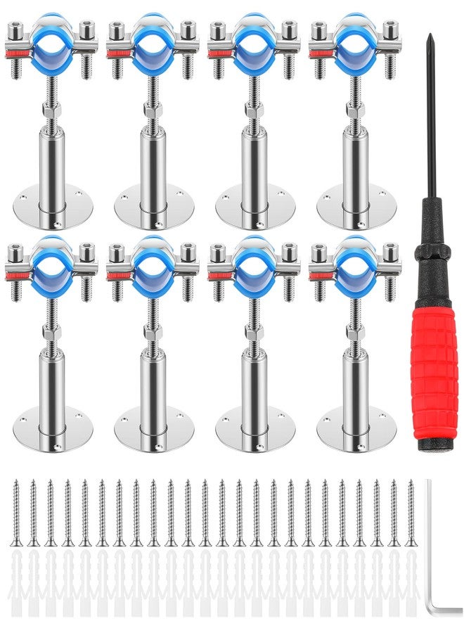 Yaocom 8 Pcs 304 Stainless Steel Wall Mount Ceiling Mount Pipe Supports Bracket, Suitable for OD 3/4"(25-28mm), Adjustable Height 50-100mm, Adjustable Pipe Strap Clamp with Screws and Screwdriver - Image 1