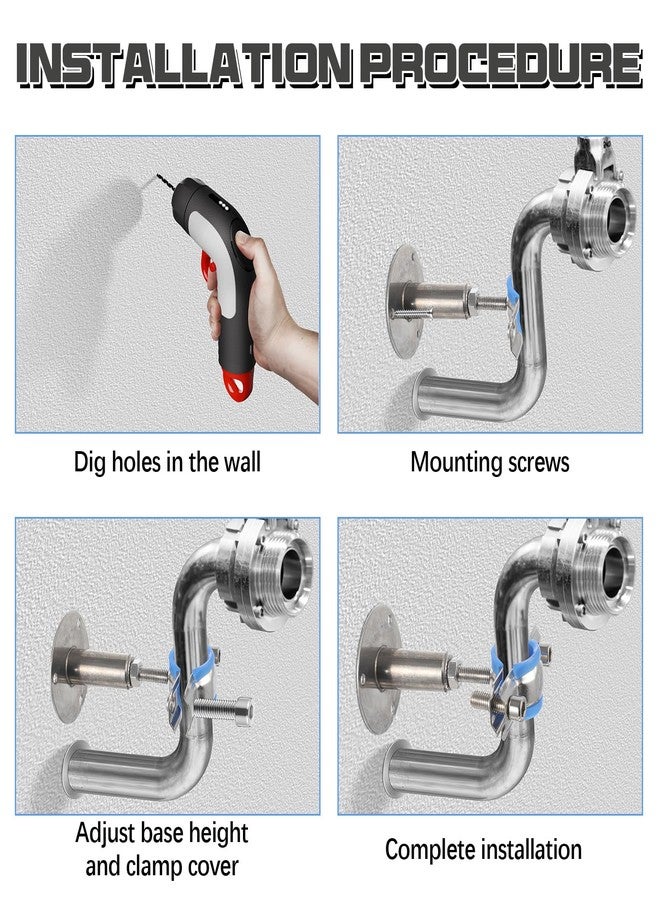Yaocom 8 Pcs 304 Stainless Steel Wall Mount Ceiling Mount Pipe Supports Bracket, Suitable for OD 3/4"(25-28mm), Adjustable Height 50-100mm, Adjustable Pipe Strap Clamp with Screws and Screwdriver - Image 5