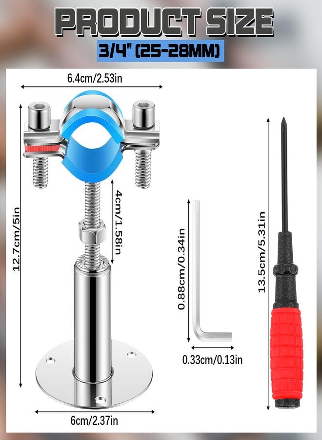 Yaocom 8 Pcs 304 Stainless Steel Wall Mount Ceiling Mount Pipe Supports Bracket, Suitable for OD 3/4"(25-28mm), Adjustable Height 50-100mm, Adjustable Pipe Strap Clamp with Screws and Screwdriver - Image 2