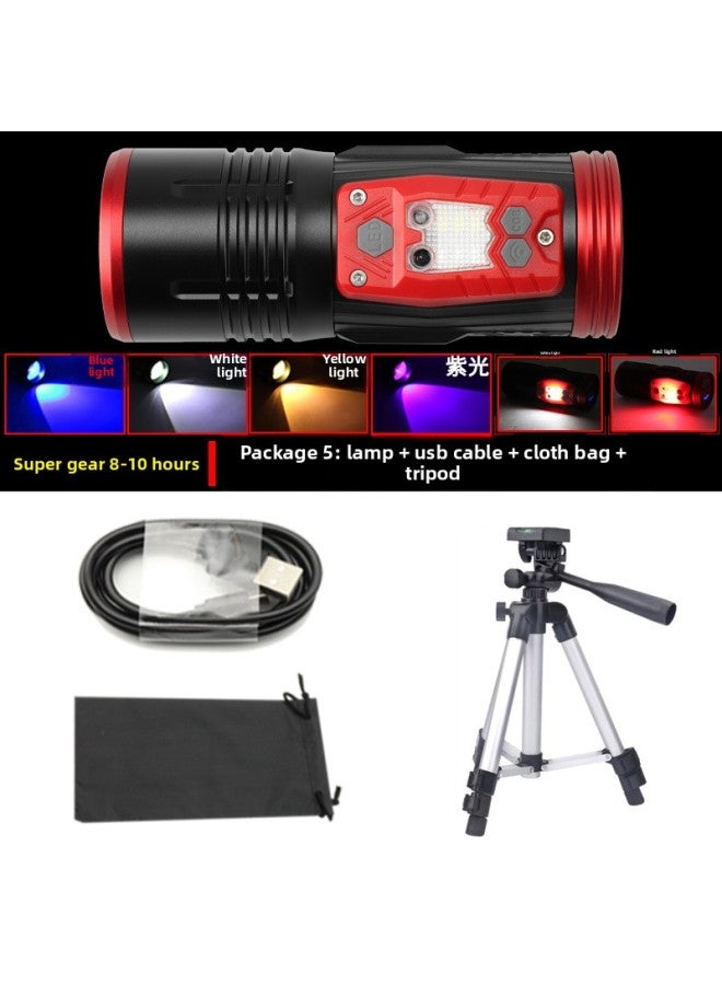 2023 New LED High Power Four Light Source Night Fishing Light USB Charging Induction Red Blue Light Strong Light Fishing Light