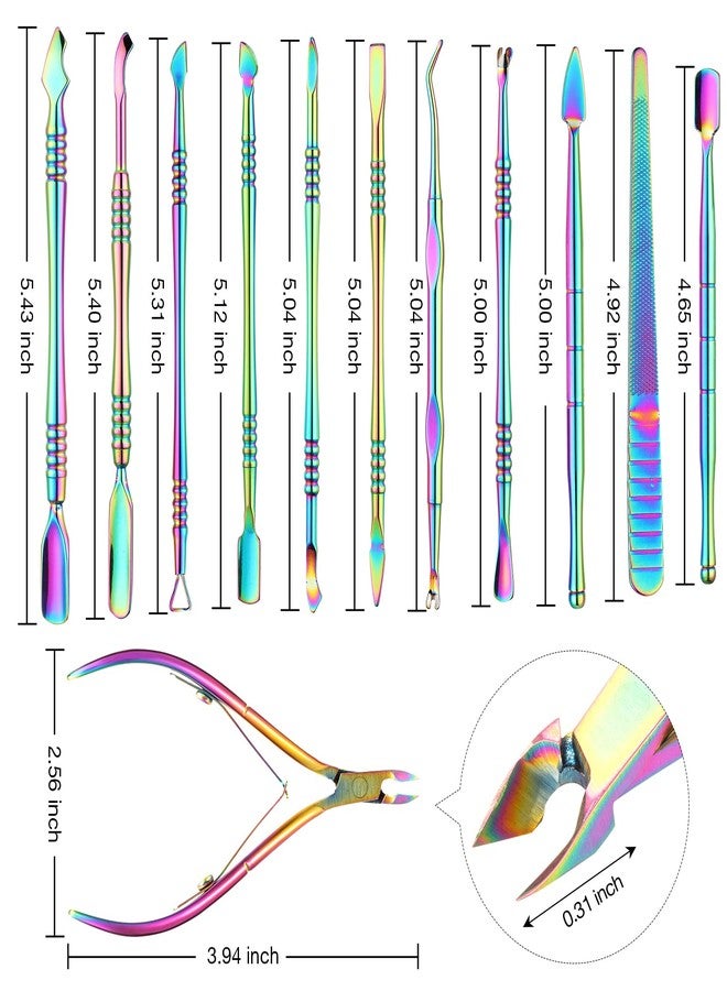 Mudder 12 Pieces Cuticle Nippers Cuticle Pusher Ingrown Nail Kit Triangle Nail Polish Remover Nail Cleaner Fork Nail File Lifter Cuticle Peeler Scraper for Fingernail Toenail Manicure(Rainbow) - Image 2