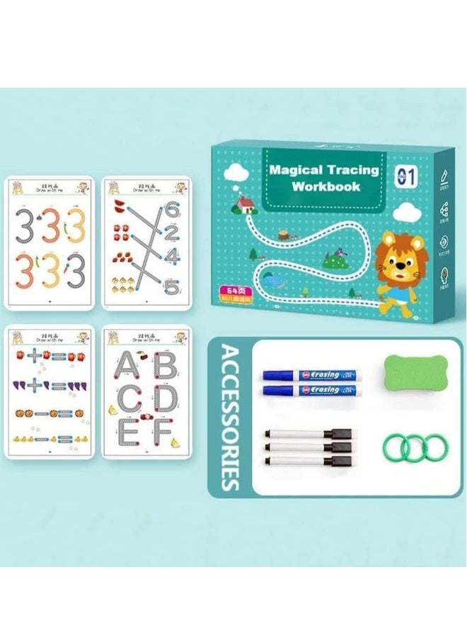 Magical Tracing Workbook Set for Kids, Practice Copybook with Reusable Pen and Eraser, Early Educational Learning Book for Preschoolers And Kindergarten Kids - Image 1