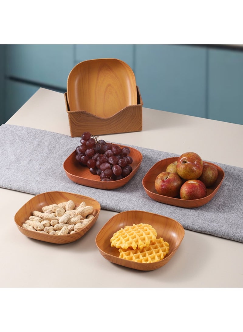 ممون مجموعة من 10 أطباق مربعة بلاستيكية بنقشة الخشب، أطباق عشاء عميقة غير قابلة للكسر وقابلة لإعادة الاستخدام، أطباق تخييم بلاستيكية، آمنة للاستخدام في الميكروويف وغسالة الأطباق للاستخدام في المطبخ للبالغين والأطفال - Image 1