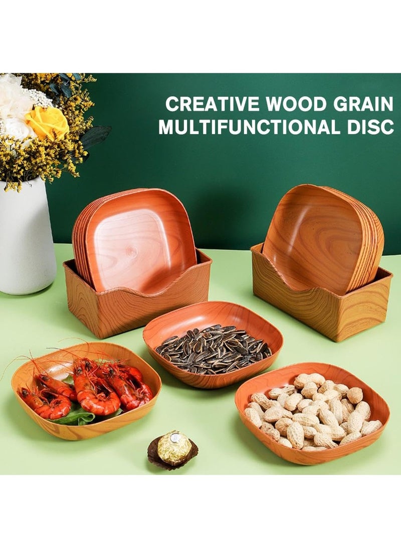 ممون مجموعة من 10 أطباق مربعة بلاستيكية بنقشة الخشب، أطباق عشاء عميقة غير قابلة للكسر وقابلة لإعادة الاستخدام، أطباق تخييم بلاستيكية، آمنة للاستخدام في الميكروويف وغسالة الأطباق للاستخدام في المطبخ للبالغين والأطفال - Image 2