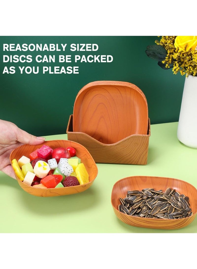 ممون مجموعة من 10 أطباق مربعة بلاستيكية بنقشة الخشب، أطباق عشاء عميقة غير قابلة للكسر وقابلة لإعادة الاستخدام، أطباق تخييم بلاستيكية، آمنة للاستخدام في الميكروويف وغسالة الأطباق للاستخدام في المطبخ للبالغين والأطفال - Image 3