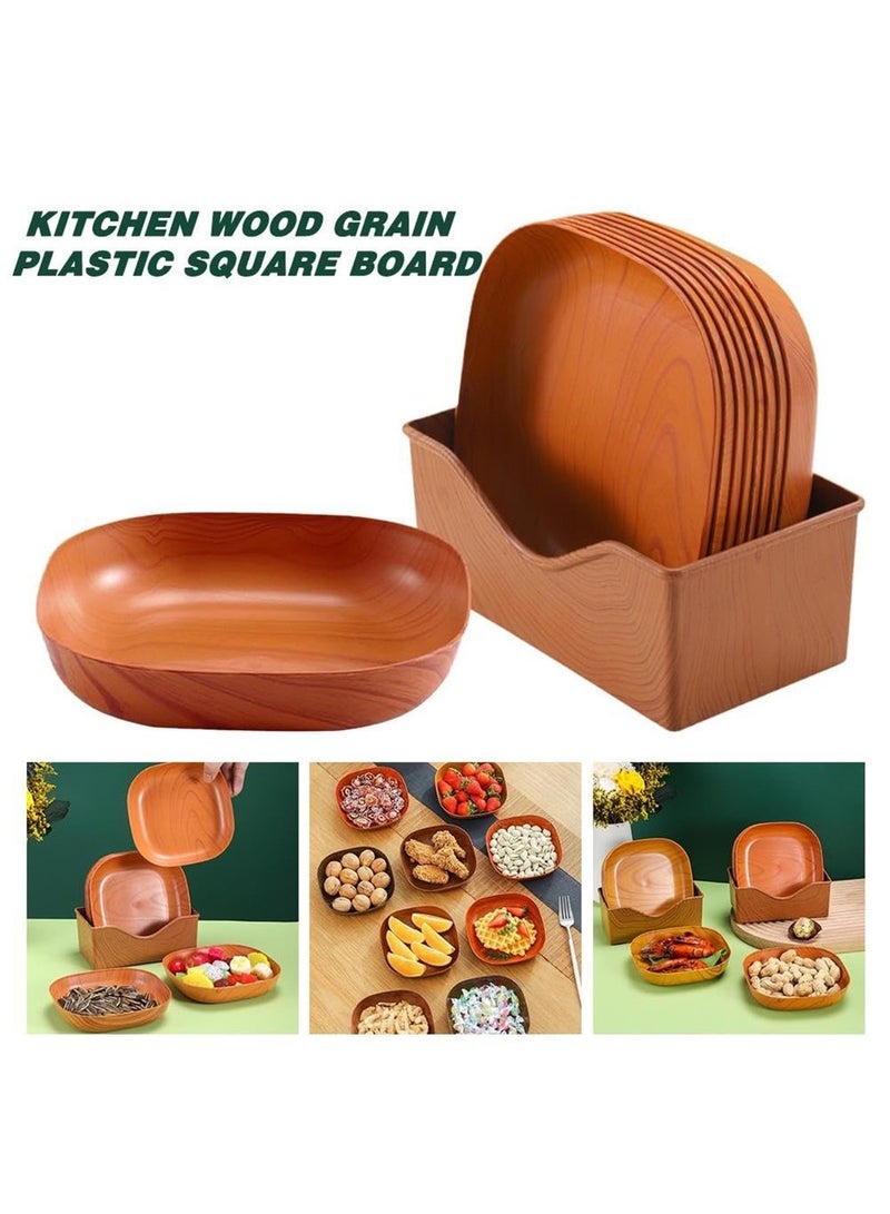 ممون مجموعة من 10 أطباق مربعة بلاستيكية بنقشة الخشب، أطباق عشاء عميقة غير قابلة للكسر وقابلة لإعادة الاستخدام، أطباق تخييم بلاستيكية، آمنة للاستخدام في الميكروويف وغسالة الأطباق للاستخدام في المطبخ للبالغين والأطفال - Image 4