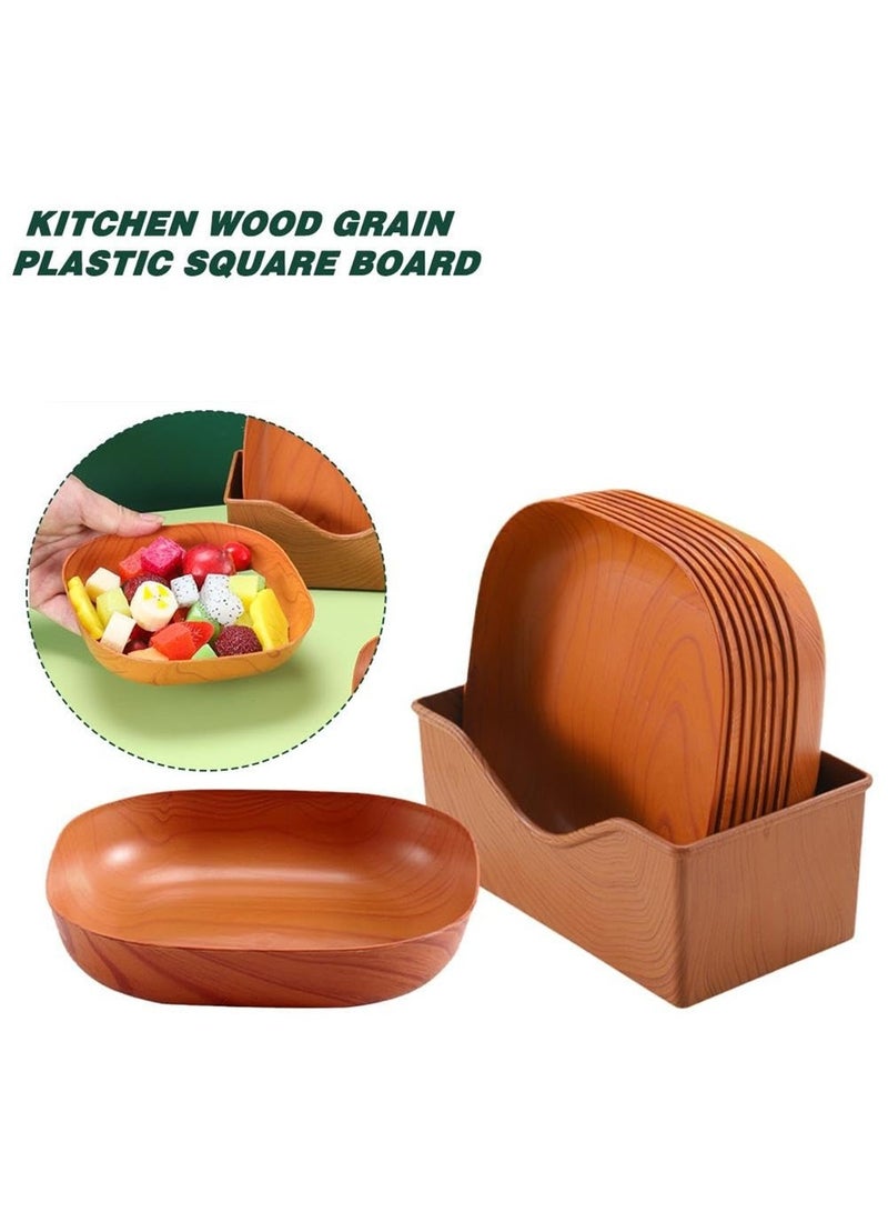 ممون مجموعة من 10 أطباق مربعة بلاستيكية بنقشة الخشب، أطباق عشاء عميقة غير قابلة للكسر وقابلة لإعادة الاستخدام، أطباق تخييم بلاستيكية، آمنة للاستخدام في الميكروويف وغسالة الأطباق للاستخدام في المطبخ للبالغين والأطفال - Image 5