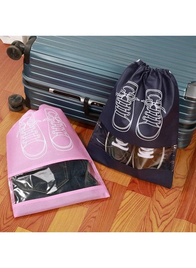 NAYOPI Transparent Window Portable Travel Shoe Bag, Drawstring dustproof, Convenient Storage, 3 Colors, Suitable for Daily Home Storage and Travel Use Shoes Bags, Pack of 5, (32x44cm), Pink - Image 3