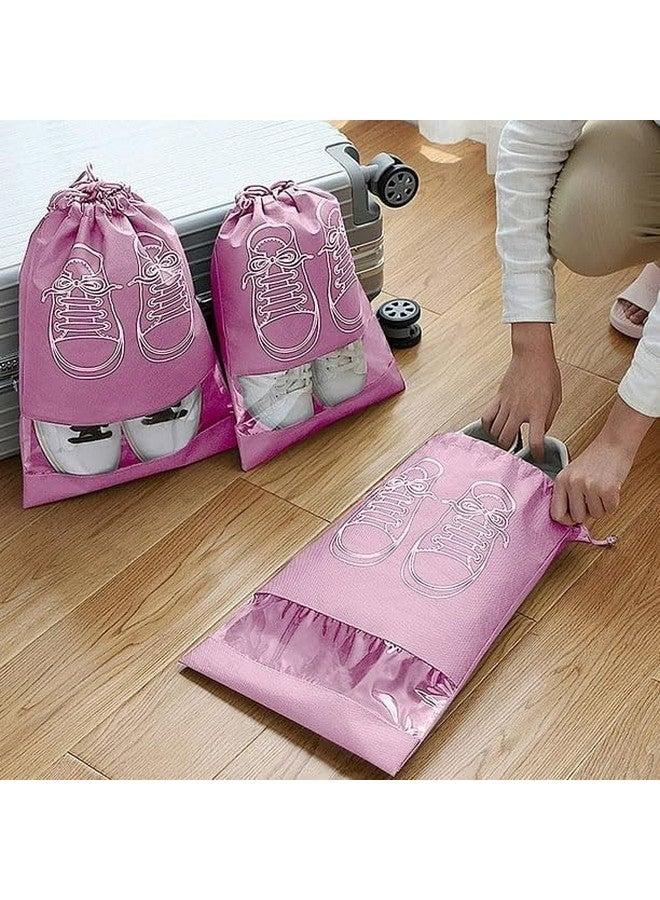 NAYOPI Transparent Window Portable Travel Shoe Bag, Drawstring dustproof, Convenient Storage, 3 Colors, Suitable for Daily Home Storage and Travel Use Shoes Bags, Pack of 5, (32x44cm), Pink - Image 2