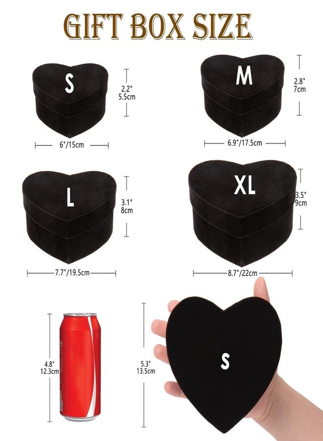 GnFlus Heart Shaped Gift Boxes with Lids for Presents 4 Pack Black Velvet Nesting Gifts Box for Arrangements Flowers Wedding Birthdays Valentines Bridesmaid Anniversary Party - Image 3