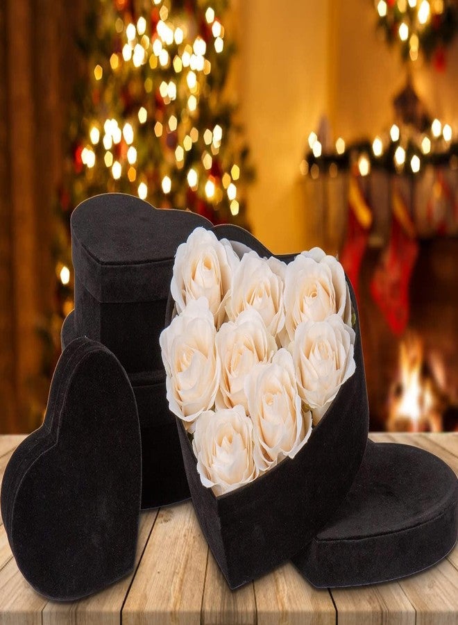 GnFlus Heart Shaped Gift Boxes with Lids for Presents 4 Pack Black Velvet Nesting Gifts Box for Arrangements Flowers Wedding Birthdays Valentines Bridesmaid Anniversary Party - Image 4