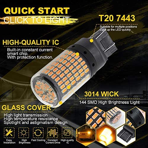 Automaze 12V 7443 7440 T20 Dual Connection/Pin/Buoyant Canbus Error Free 15 Watts 144 LED/SMD For Brake, Reverse Tail Light Bulbs (Amber/Yellow) - Image 2