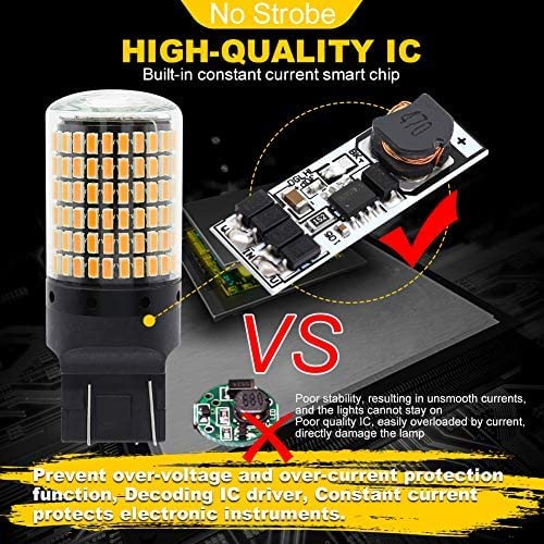 Automaze 12V 7443 7440 T20 Dual Connection/Pin/Buoyant Canbus Error Free 15 Watts 144 LED/SMD For Brake, Reverse Tail Light Bulbs (Amber/Yellow) - Image 4
