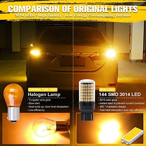 Automaze 12V 7443 7440 T20 Dual Connection/Pin/Buoyant Canbus Error Free 15 Watts 144 LED/SMD For Brake, Reverse Tail Light Bulbs (Amber/Yellow) - Image 3