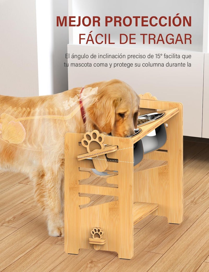 Vantic Elevated Dog Bowls, Adjustable Raised Dog Bowl Stand for Large and XLarge Pet, Sturdy Bamboo Food Feeder with 2 Stainless Steel Dishes, Natural - Image 4
