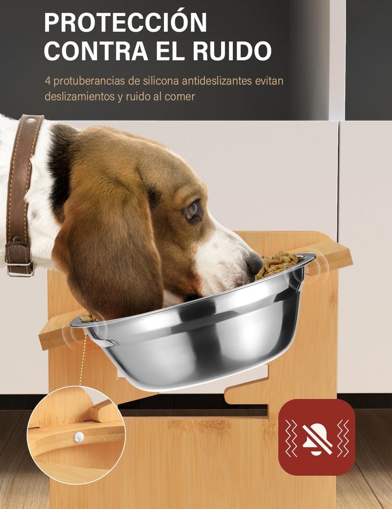 Vantic Elevated Dog Bowls, Adjustable Raised Dog Bowl Stand for Large and XLarge Pet, Sturdy Bamboo Food Feeder with 2 Stainless Steel Dishes, Natural - Image 5