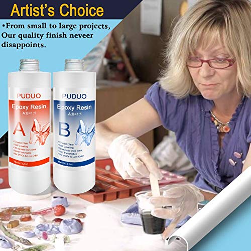 Puduo 32 OZ Epoxy Resin Clear for Resin Molds, Resin Epoxy Starter Kit, 2 Part Resin for for Jewelry- Including Resin and Hardener (Each 16OZ) with 4 pcs Measuring Cups, 3pcs Sticks, 1 Pair Glove… - Image 5