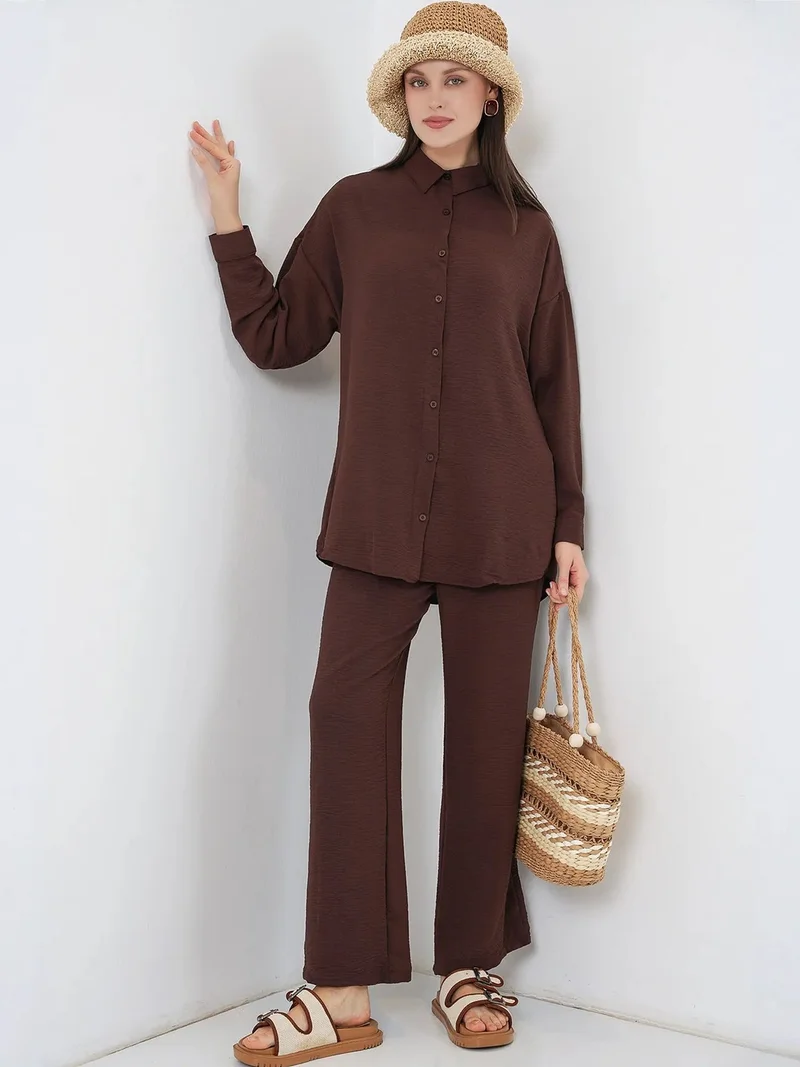 بيغ دارت BDART Oversized Buttoned Shirt and Wide Leg Pants Co-ord Set