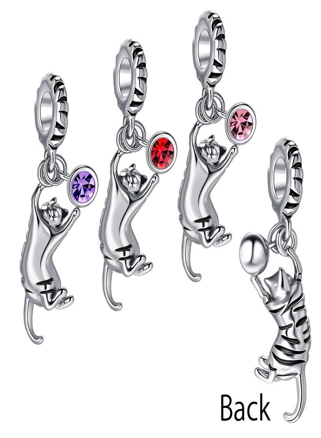 MiiFort Playing Tabby Cat Dangle Charm Compatible with Pandora Charms Bracelets with October Pink Birthstones Ginger Cats Lovers Women Birthday - Image 3