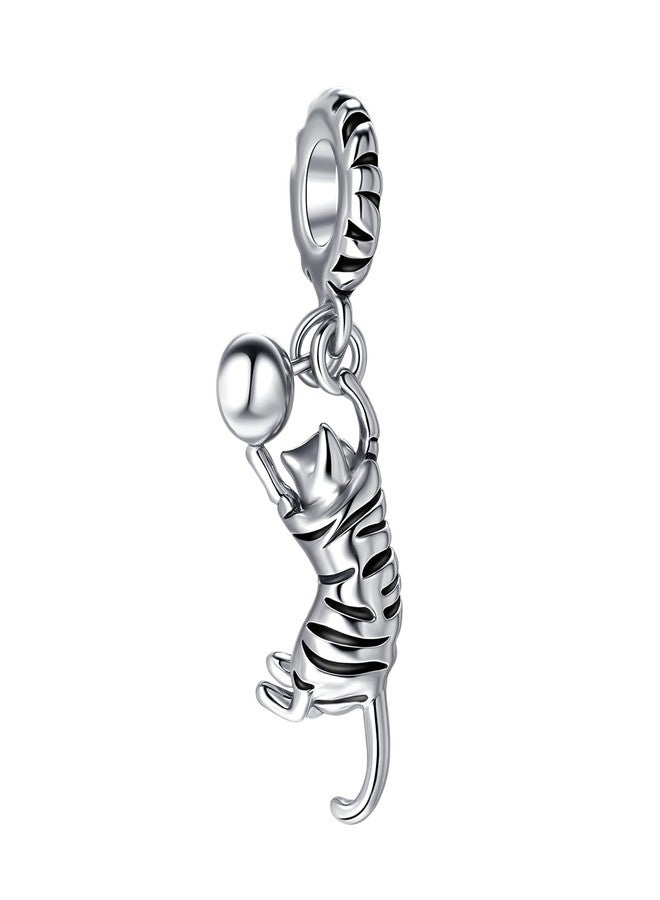 MiiFort Playing Tabby Cat Dangle Charm Compatible with Pandora Charms Bracelets with October Pink Birthstones Ginger Cats Lovers Women Birthday - Image 2